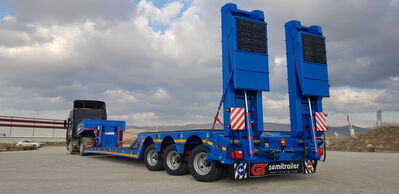 GT LOWBED SEMI TRAILERS which is knows also low loader and can carry heavy loads , excavators , construction machines, transformer, generator , cranes , caravans , army tanks and different kind of big machines. Lowbed Semi Trailers can be produced between 2 axles to 8 axles and loading capacity starting from 20 Tons to 180 Tons , rear or front loading Lowbed Trailers and platform as customer demand with different kind of specification according to demand. Self steering axles, hydraulic auto remote control axles, pool type chassis, Low bed Trailers hydraulic ramp, platform type chassis can be used in different kind of Low bed trailer