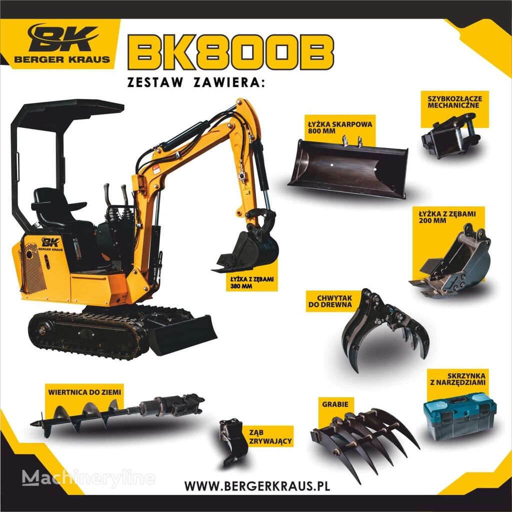 Berger Kraus Mini Excavator BK800B with FULL equipment miniexcavadora nueva